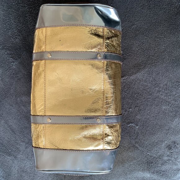 Lanvin Purse Large Tote Shoulder Bag Gold Silver Leather Lambskin Luxury Vintage - Picture 11 of 17